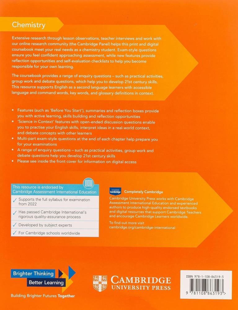 Cambridge International AS & A Level Chemistry Coursebook (978110886393)
