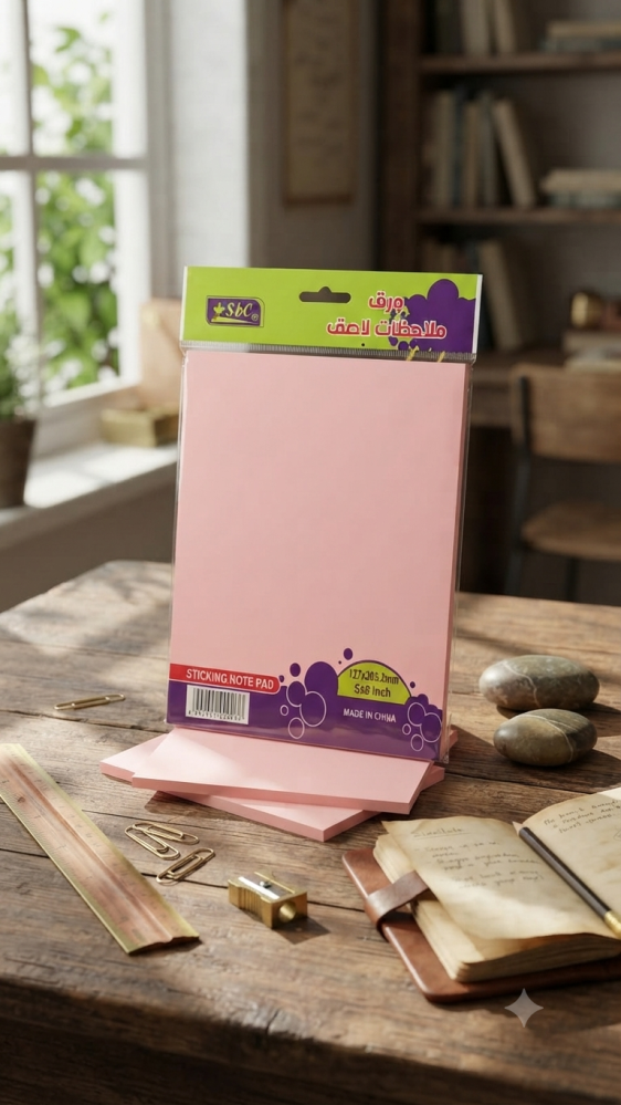 ورق ملاحظات لاصق وردي فسفوري سادة عرضي مقاس 127×203 مم من Sbc