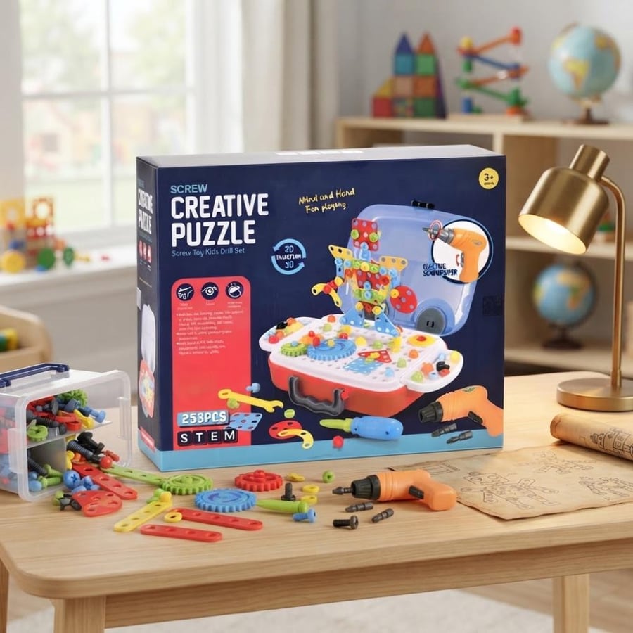 لعبة تركيب البراغي والمفك الكهربائي الإبداعية (STEM) - Screw Creative Puzzle