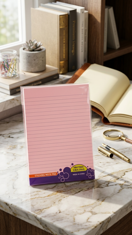 ورق ملاحظات لاصق وردي مسطر طولي مقاس 148×210 مم (A5) من Sbc