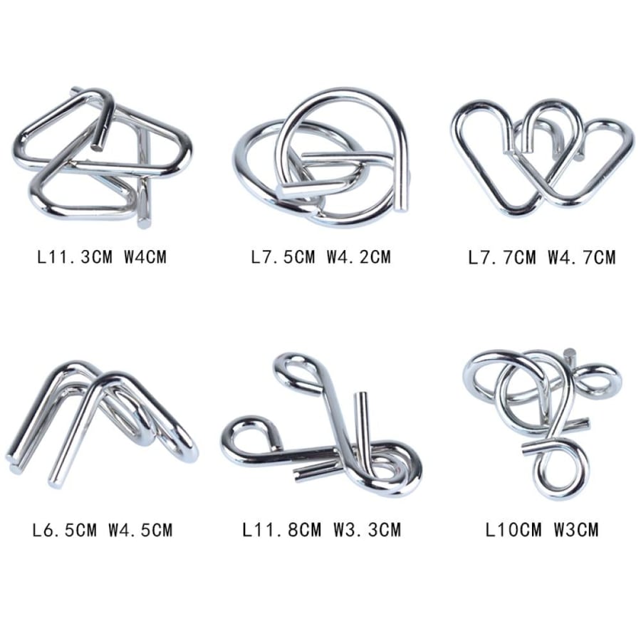 مجموعة ألغاز الذكاء والاختبار العقلي للأسلاك المعدنية (6 قطع) - 6 Metal Wire Puzzles