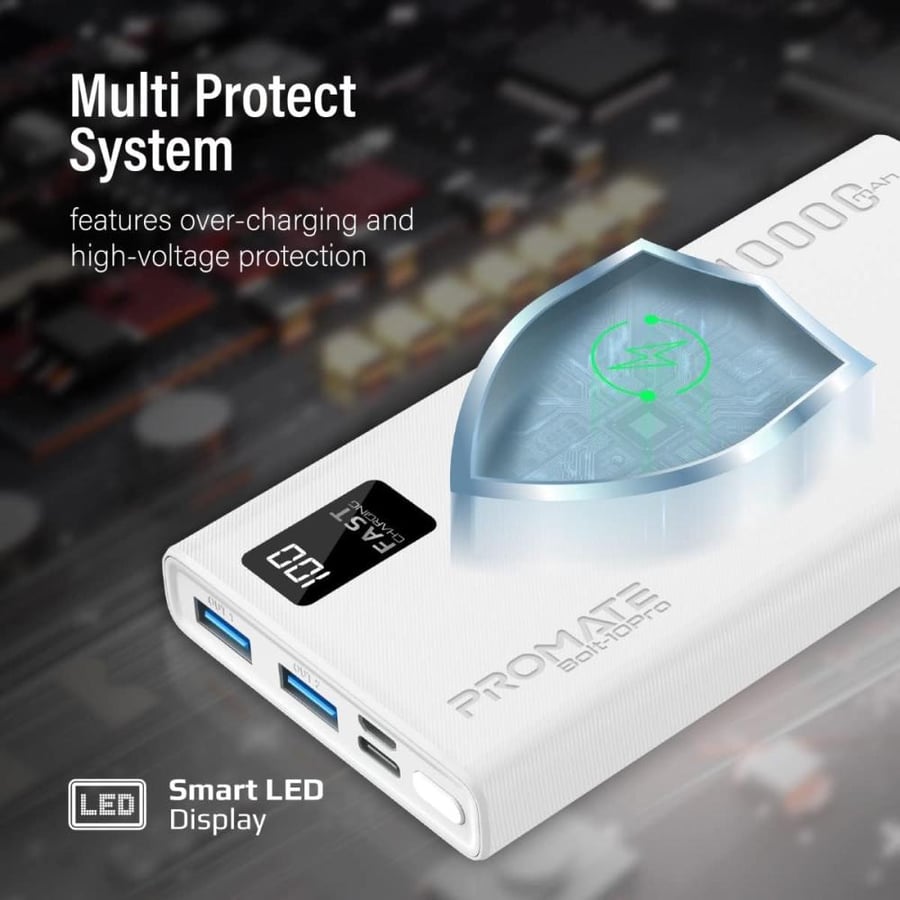 بطارية متنقلة لون ابيض 10000mah PROMATE