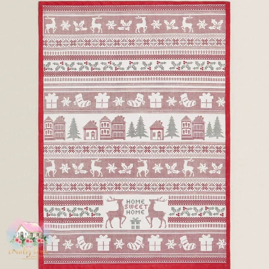 مفرش شتوي أحمر أبيض زارا Zara tea towel