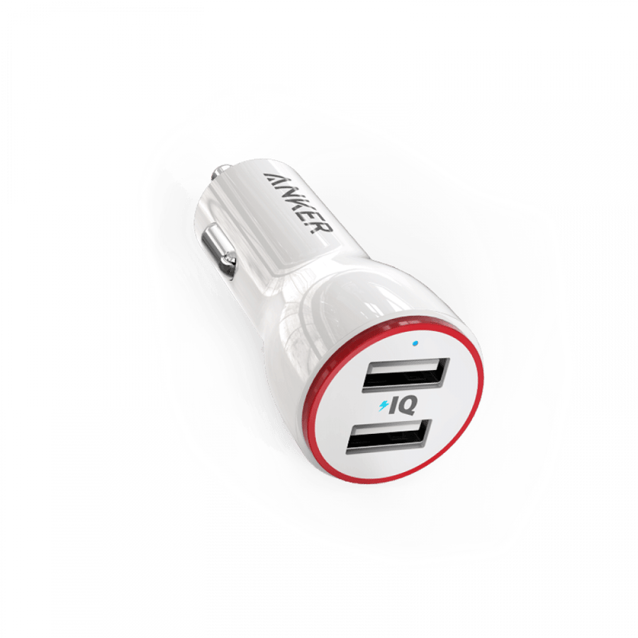 انكر - كيبل تايب ايه الى لايتنق بطول 90 سم + شاحن سياره باوردرايف بمنفذين USB بقوة 24 واط