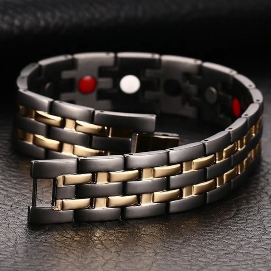 The health bracelet, the medical energy bracelet for removing charges from the body, black and gold