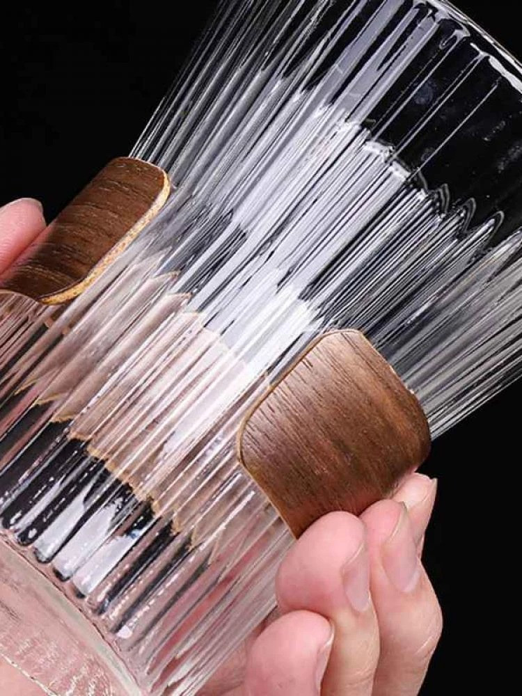كوب زجاجي 280 مل بحلقة مسك خشبية