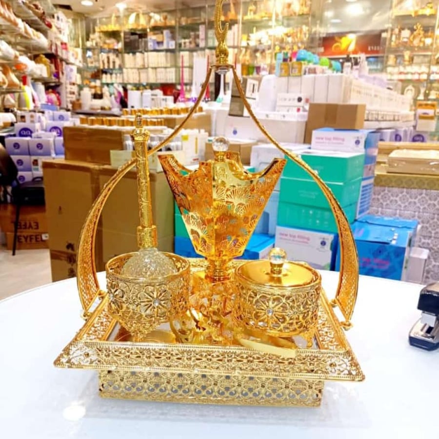 طقم مباخر ستيل مع ملحقات ذهبي