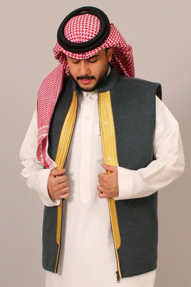صديري قماش كشميري فرو ارنب طبيعي نقش زري ملكي