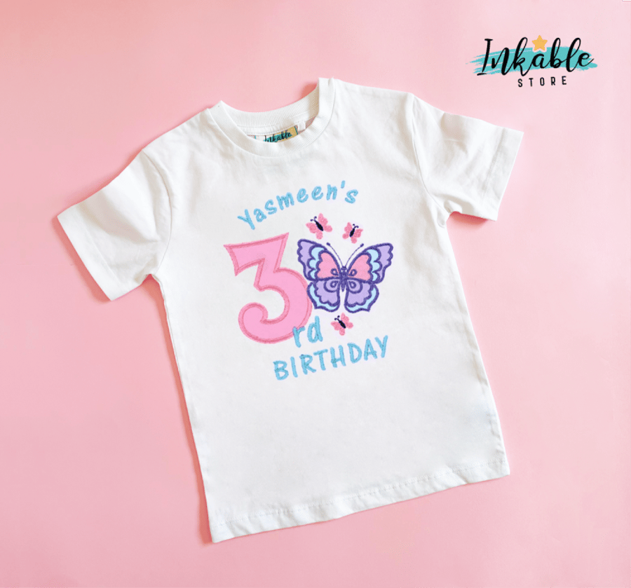 Butterfly Birthday – Embroidered Personalized T-shirt