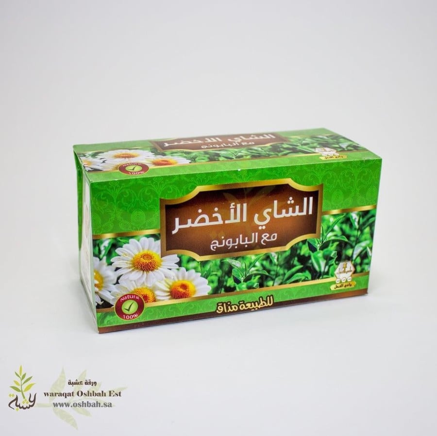 شاي أخضر مع البابونج من وادي النحل في عبوة أكياس شاي