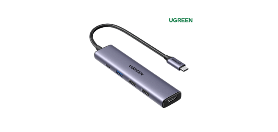 موزع USB نوع C مع شحن 100 واط بتقنية PD محول من النوع C الى HDMI 4K 30Hz مصمم لنقل البيانات بسرعة 3.0 5Gbps