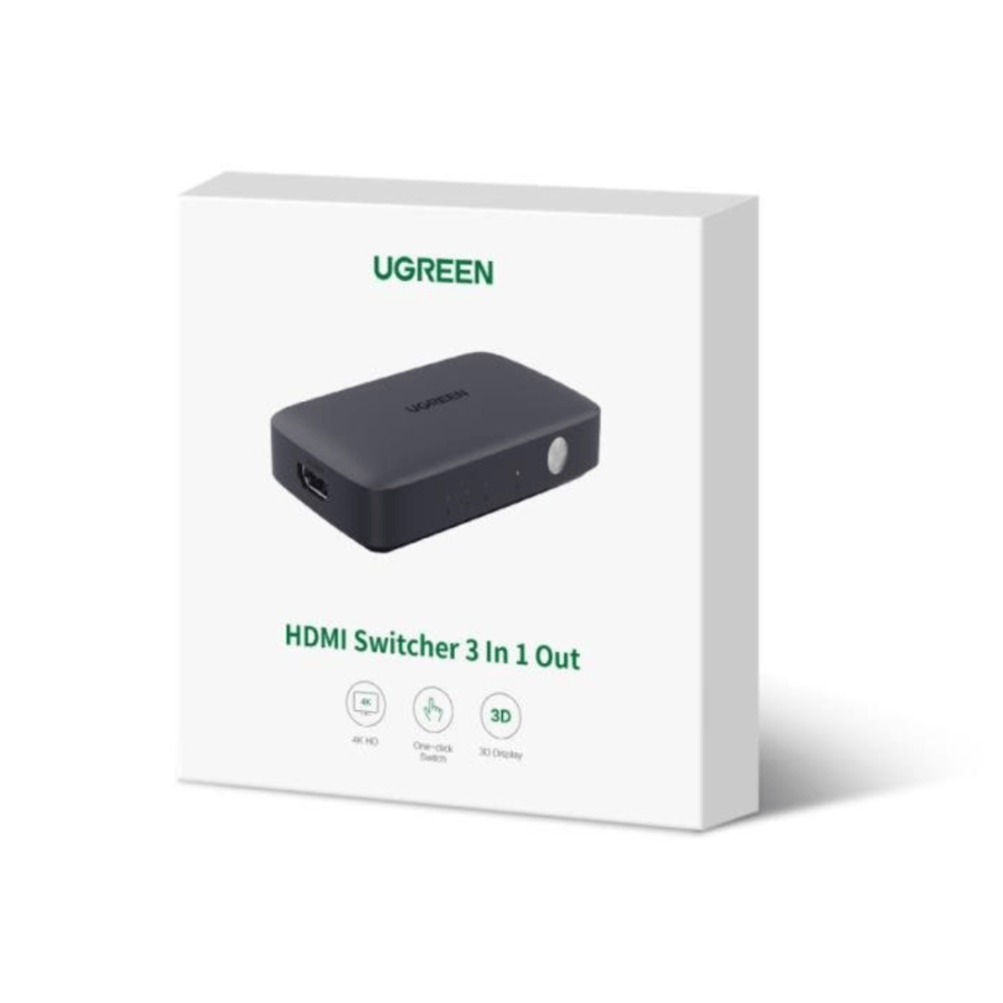 محول محول HDMI مخرج 3 في 1 من Ugreen ، موزع HDMI سهل التبديل ، يدعم 4K / HDR / 3D / HDCP ، متوافق مع جهاز TV Box / PS / PS4 / الكمبيوتر المحمول / جهاز عرض HDTV ، أسود | 80125