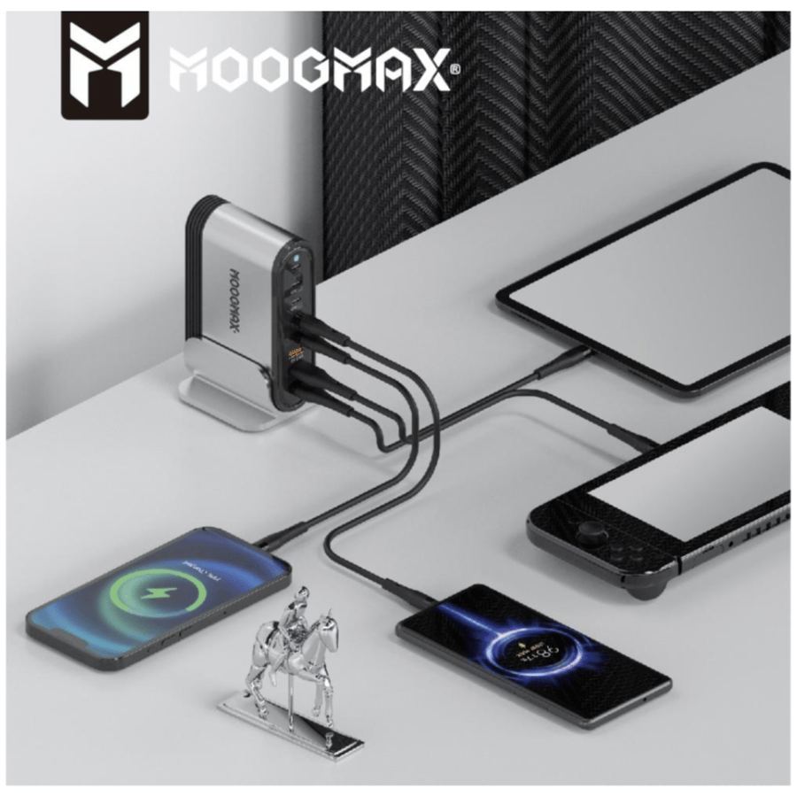 منصة شحن بقوة 300 واط من موج ماكس 5مداخل PD و 3مداخل يو اس بي moogmax -MX010 DESKTOP FAST CHARGER GAN 8 IN 1