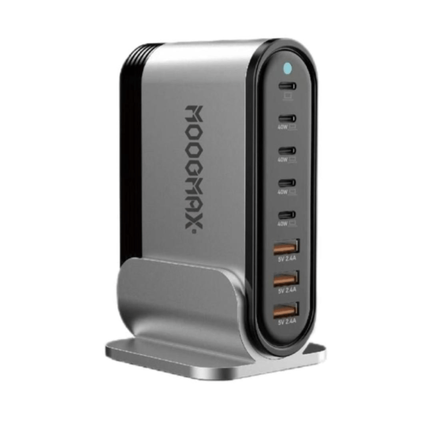 منصة شحن بقوة 300 واط من موج ماكس 5مداخل PD و 3مداخل يو اس بي moogmax -MX010 DESKTOP FAST CHARGER GAN 8 IN 1