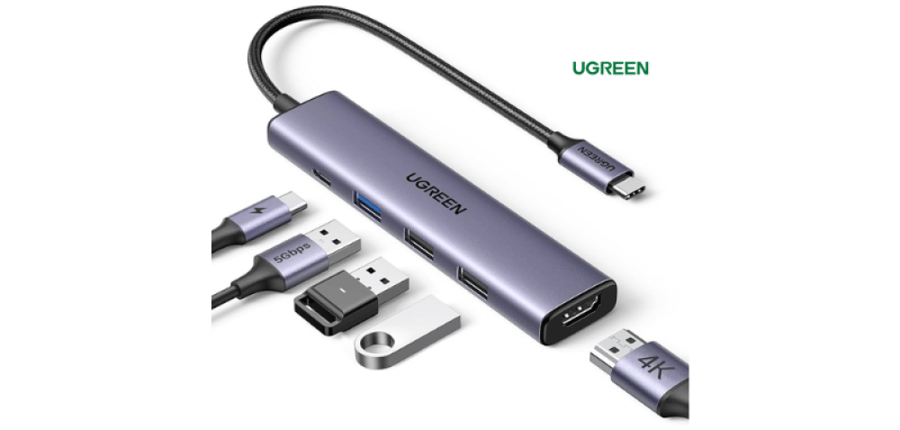 موزع USB نوع C مع شحن 100 واط بتقنية PD محول من النوع C الى HDMI 4K 30Hz مصمم لنقل البيانات بسرعة 3.0 5Gbps