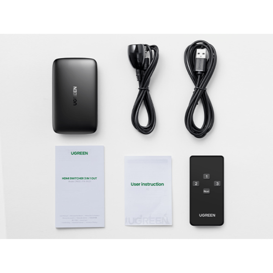 محول محول HDMI مخرج 3 في 1 من Ugreen ، موزع HDMI سهل التبديل ، يدعم 4K / HDR / 3D / HDCP ، متوافق مع جهاز TV Box / PS / PS4 / الكمبيوتر المحمول / جهاز عرض HDTV ، أسود | 80125