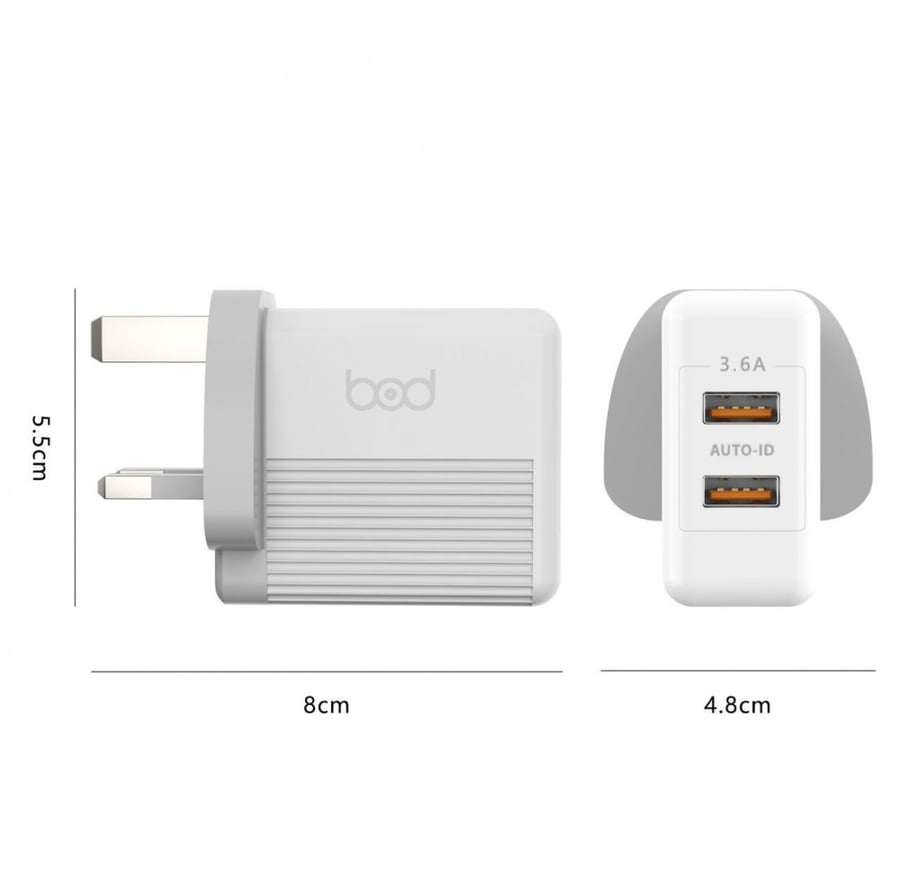 شاحن بيت بود بمنفذين USB ابيض بقوة 18W يدعم تقنية الشحن الذكي IQ