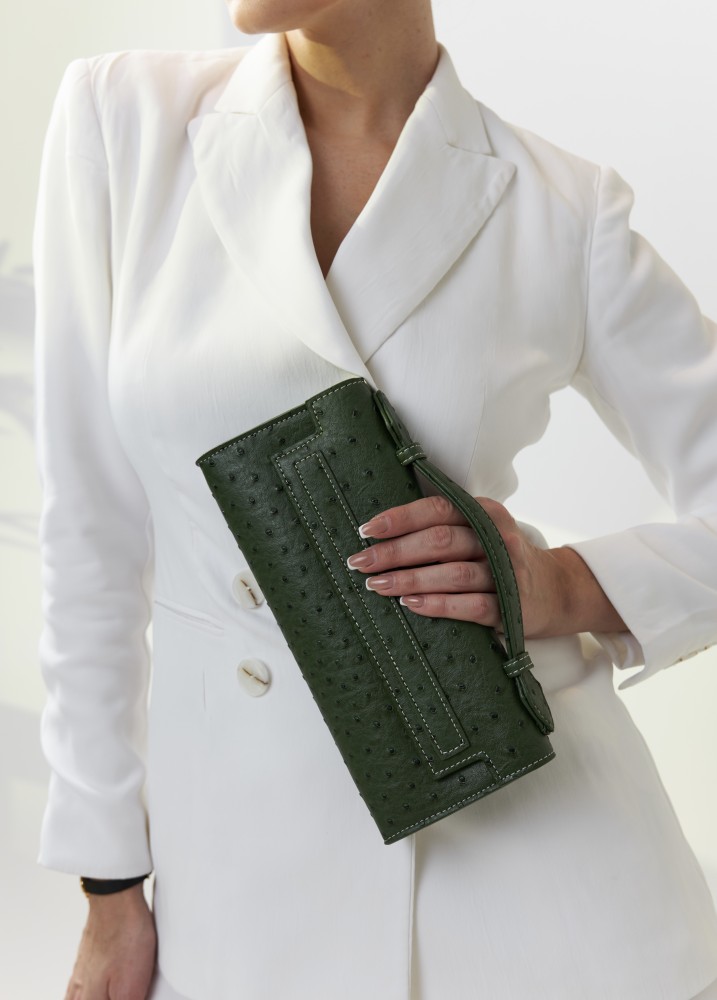 Ostrich Clutch Green