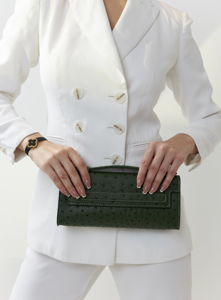 Ostrich Clutch Green