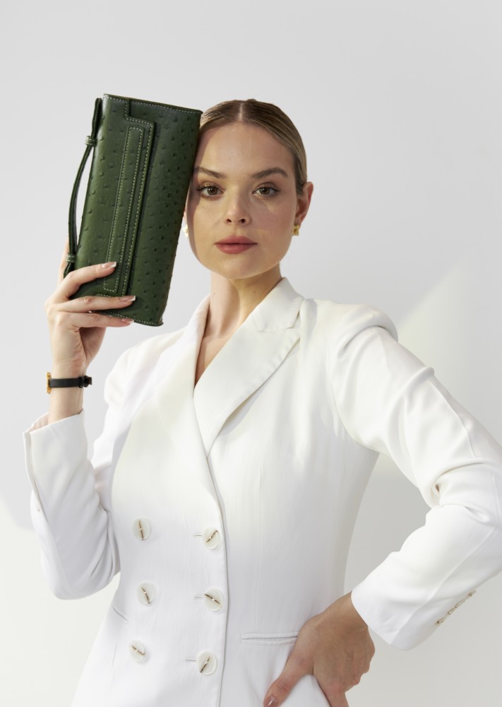 Ostrich Clutch Green