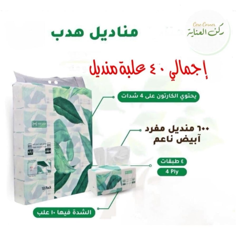 Carton of Hadaab tissue papers, 600 single tissues, 4 layers, 4 packs tied together (10 packs in the tie)