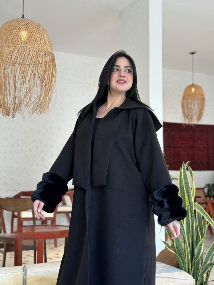 فروة نسائية شتوية جوخ فاخر مع فرو ناعم