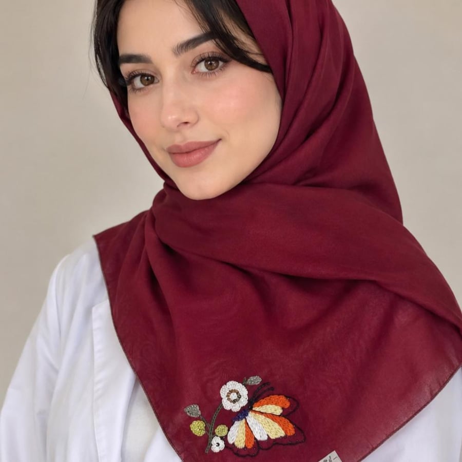 طرحة بوال طبقتين باللون الكرزي ، مستوحاة من رقة الفراشات وأناقة التفاصيل.