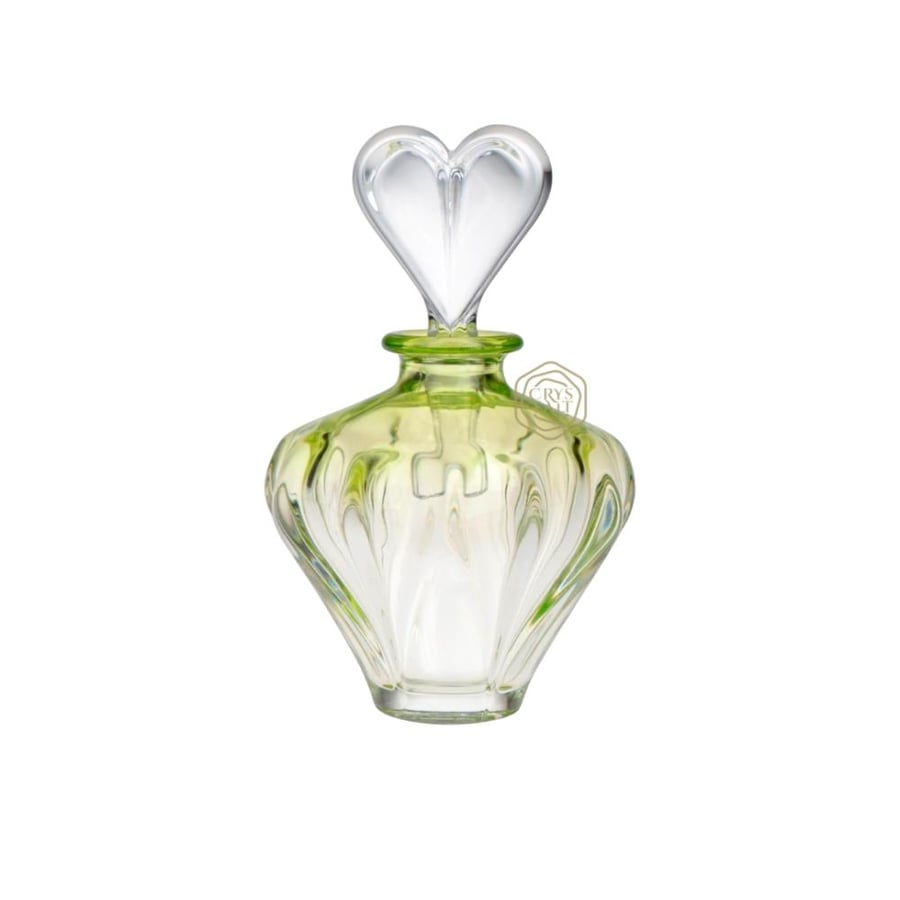Crystal Bohemian bottle with heart design | Handmade from the Czech Republic | Green color