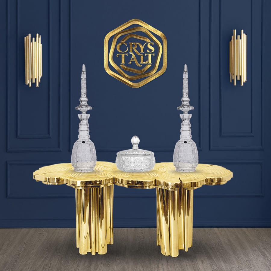Luxury Bohemian crystal set, Czech-made, consisting of three pieces (vase with lid + 2 large-sized towers with classic pattern)