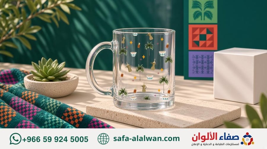 كوب زجاجي شفاف بتصميم وطني