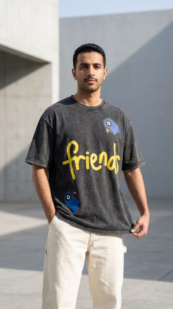 Unisex Milo Friends Black Wash Oversized T-Shirt
