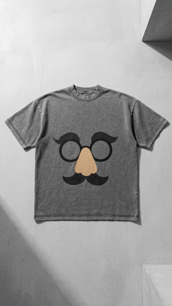 Unisex Milo Mustache Wash Grey Oversized T-Shirt -