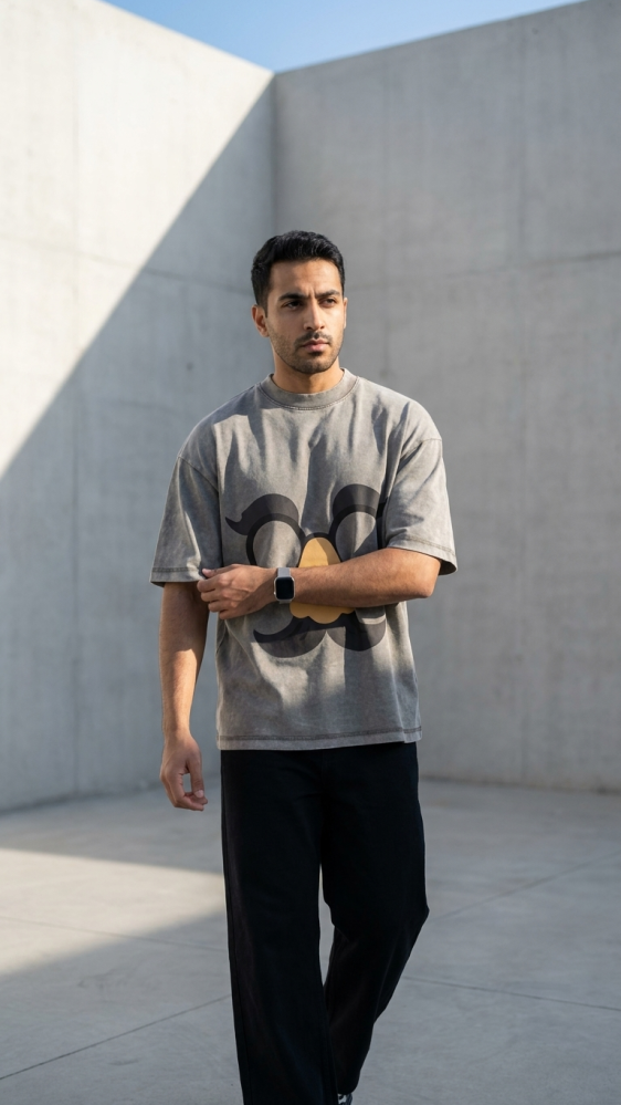 Unisex Milo Mustache Wash Grey Oversized T-Shirt -