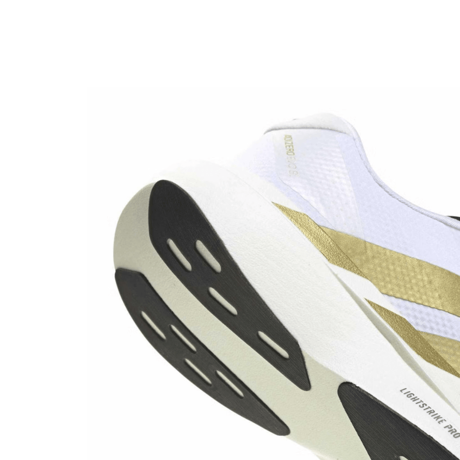 أديداس أديزيرو إيفو إس إل – أبيض سحابي × ذهبي مطفي × أسود | حذاء جري adidas Adizero EVO SL – Cloud White / Matte Gold / Core Black