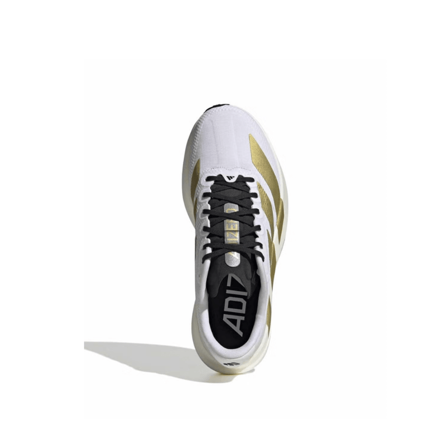 أديداس أديزيرو إيفو إس إل – أبيض سحابي × ذهبي مطفي × أسود | حذاء جري adidas Adizero EVO SL – Cloud White / Matte Gold / Core Black