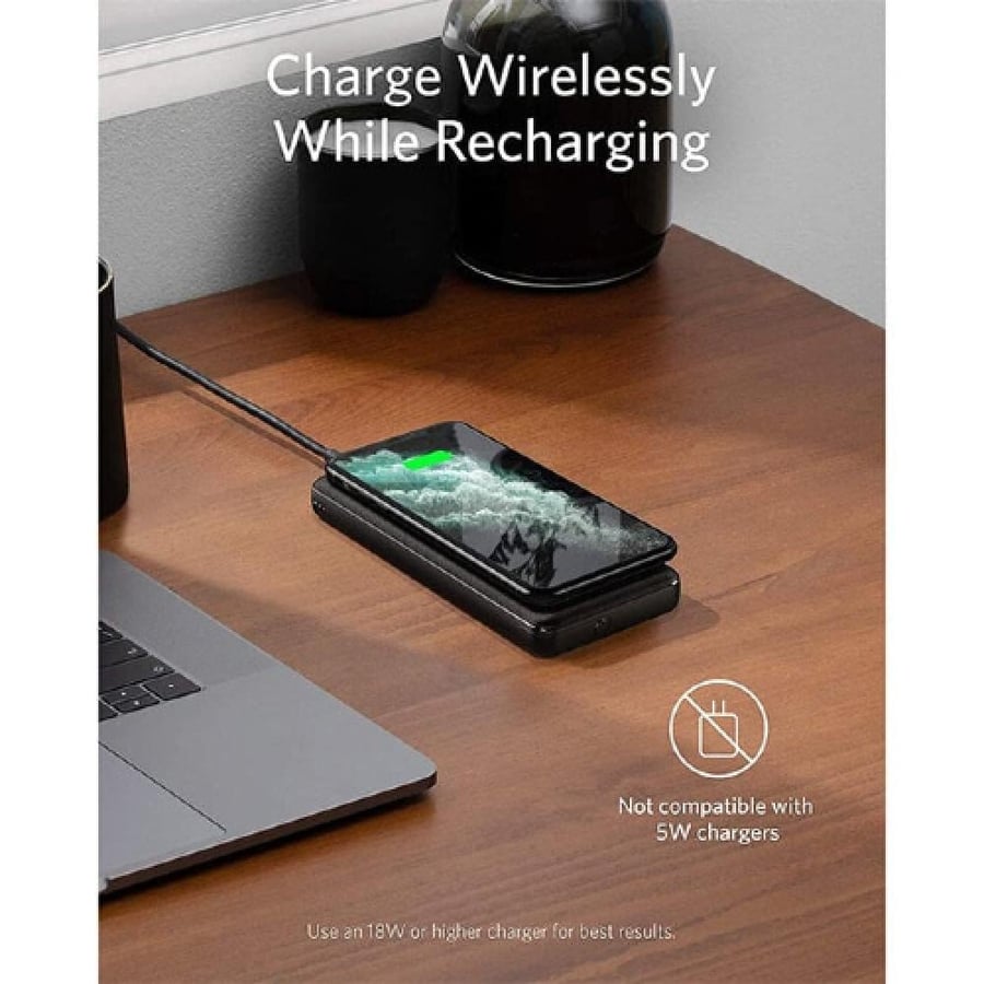 بطارية متنقلة انكر 10000mAh شحن سريع ولاسلكي لأجهزة آيفون وسامسونج