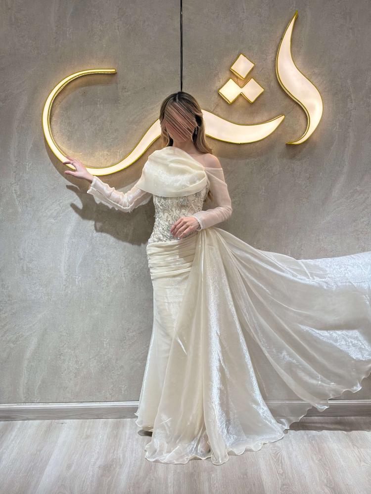 فستان تيسا / تطريز الجازار الراقي مع سحر اللون البيج
