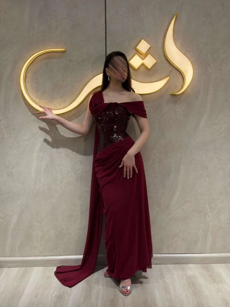 فستان شيفون سواريه عودي ترتر بقصة واسعة - فستان ليلا