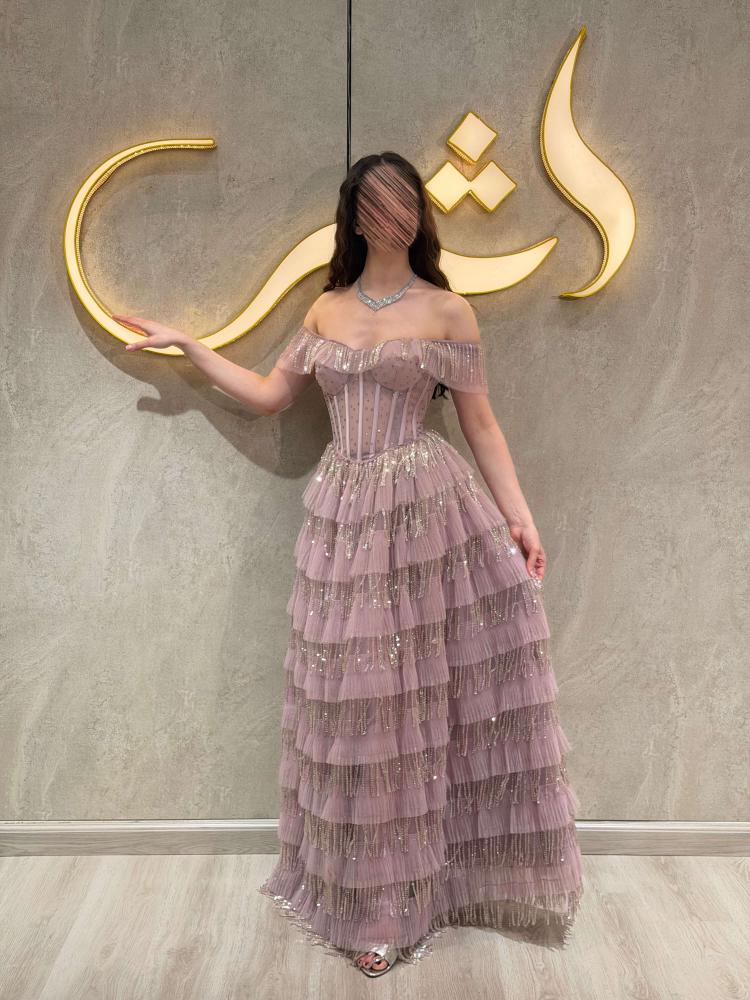 فستان موف سهرة كورسيه بطبقات - فستان سولا