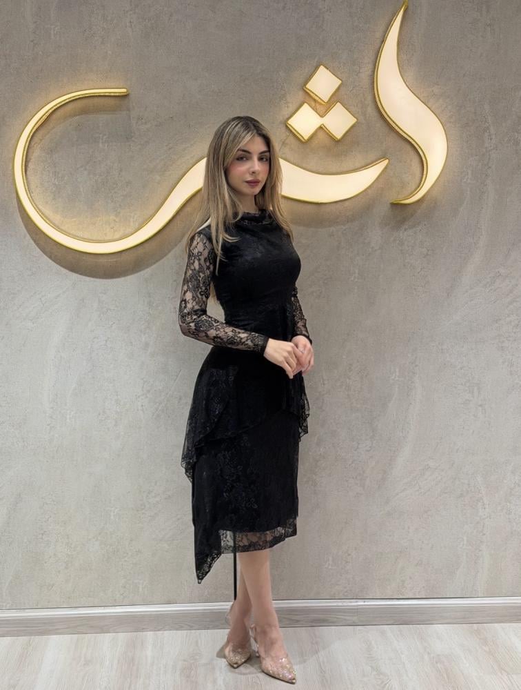 فستان سميه |  اسود دانيتل ميد ناعم