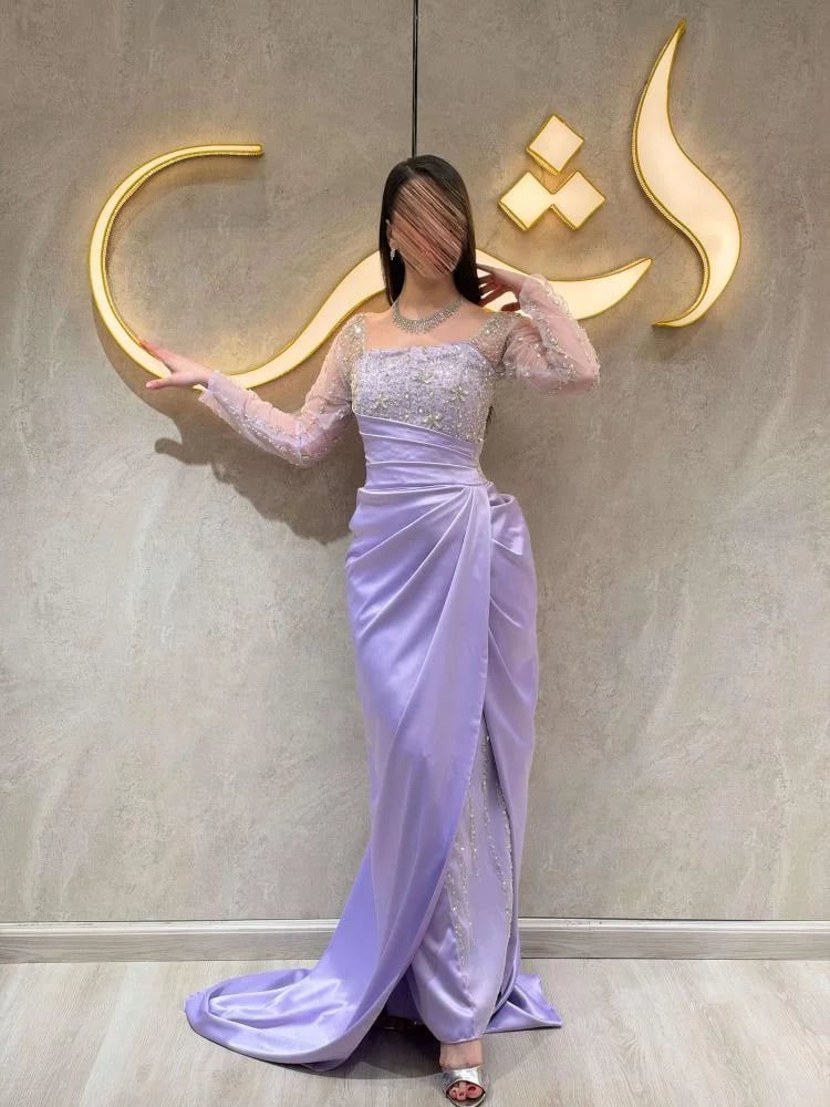 فستان دالا باكمام طويلة / سحر البنفسجي ولمعة الكريستال