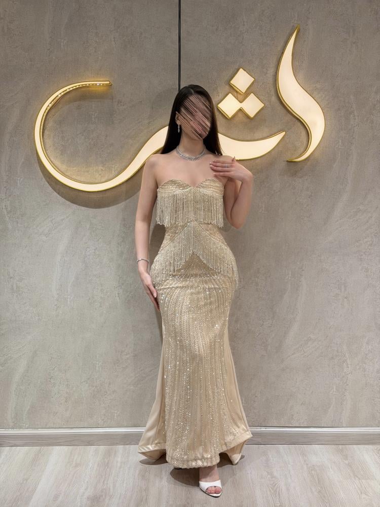 فستان وهج / تطريز فاخر وهدب خرز متألق