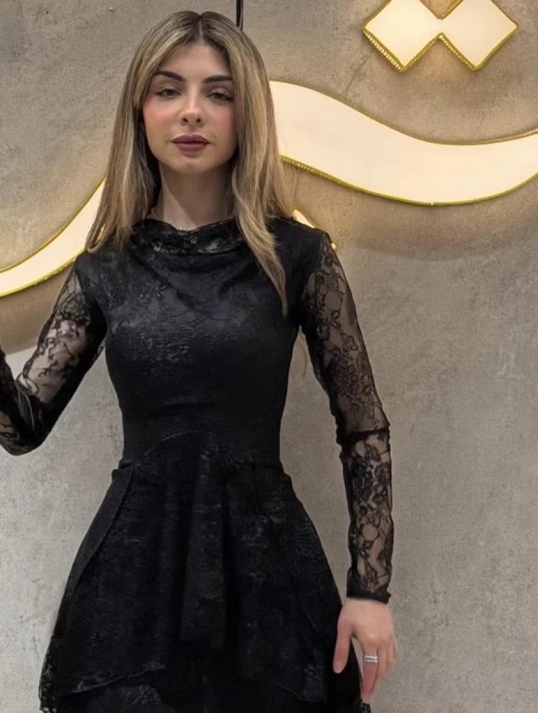 فستان سميه |  اسود دانيتل ميد ناعم