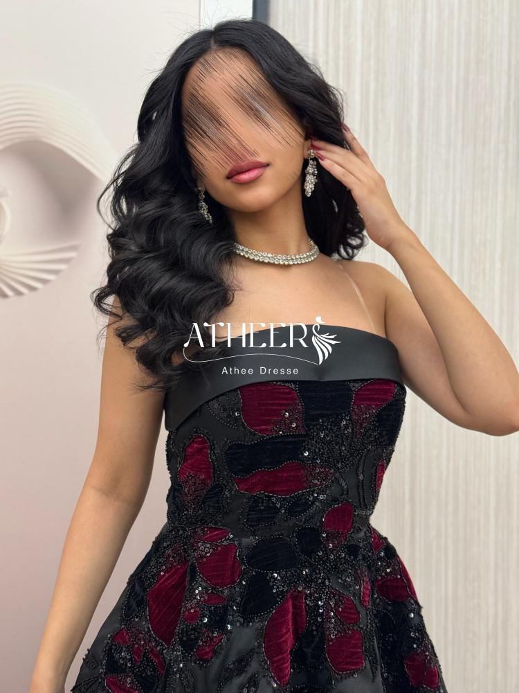 فستان سهر كلوش طويل اسود مورد