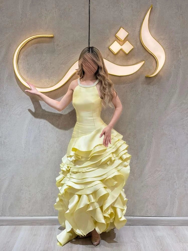 فستان دارا / ليموني مشرق وبريق كرستال