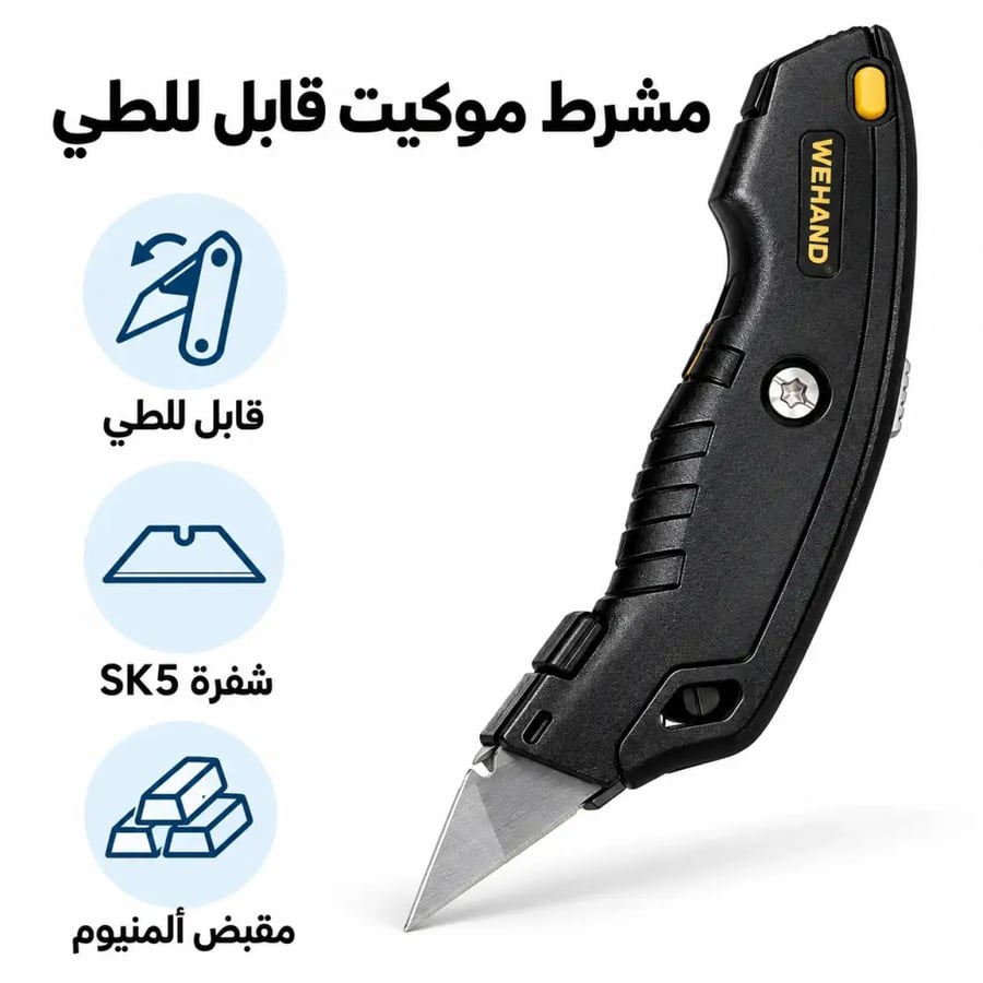 مشرط موكيت قابل للطي بمقبض ألمنيوم أسود