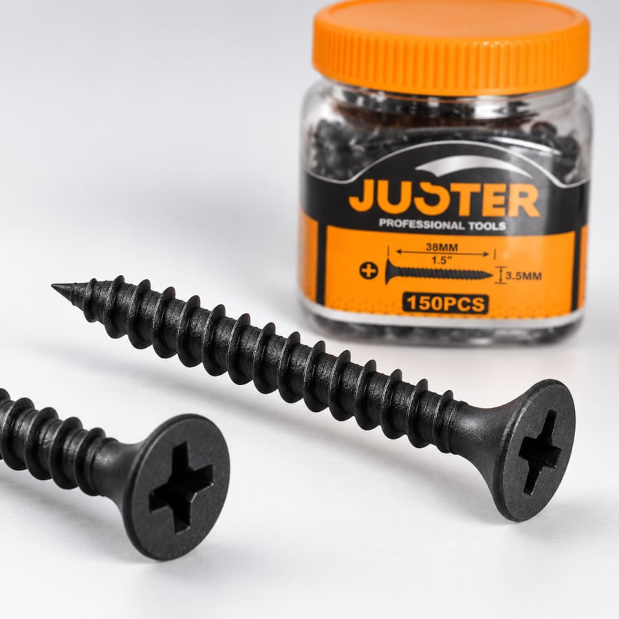 تفاصيل براغي جبس بورد JUSTER سوداء برأس صليبي وسن مدبب