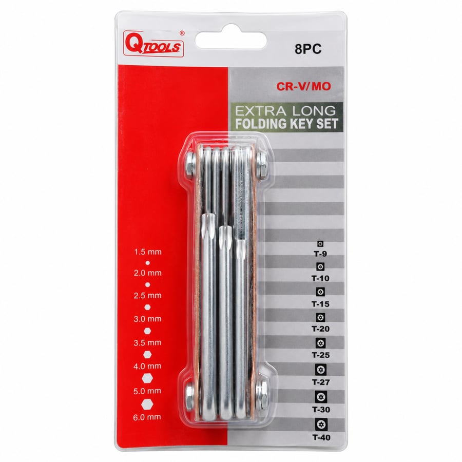 طقم مفاتيح توركس قابلة للطي QTOOLS 8 قطع طويلة