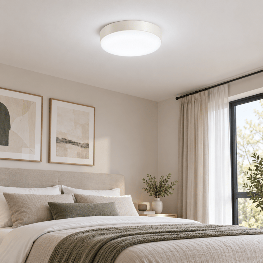 مصباح سقفي LED دائري 30 واط مقاس 20 سم بإضاءة بيضاء داخل غرفة نوم