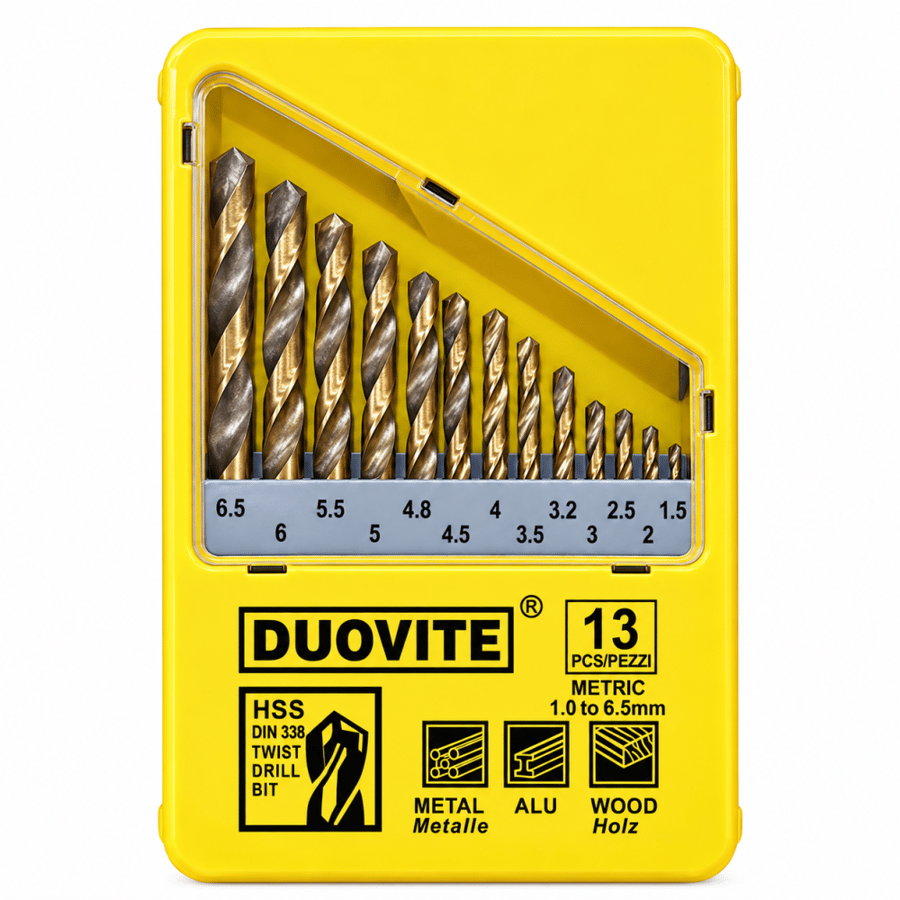 طقم ريش حفر HSS DUOVITE عدد 13 قطعة مقاسات 1 إلى 6.5 مم